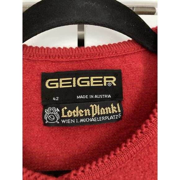 Geiger Tyrol Austria Boiled Wool Cardigan Knit Sweater Jacket Red Sz 42- Large - Picture 3 of 9